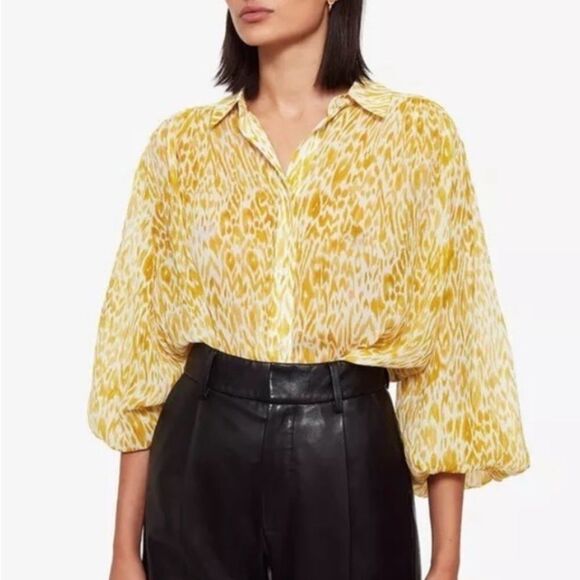 ANINE BING NWOT Caleb Silk Blouse in Marigold Leo - Picture 4 of 16